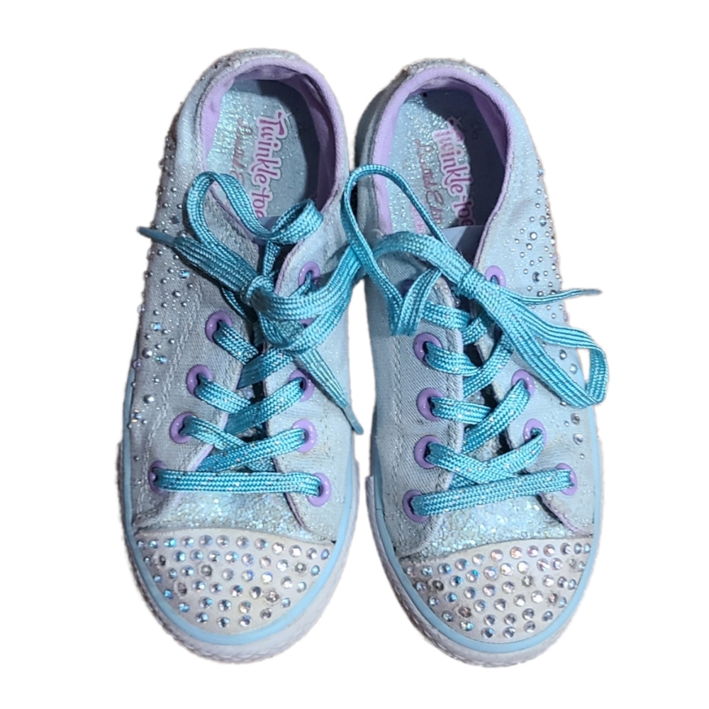 ✨️Skechers Twinkle Toes Light Up Sneakers Girls Size 12 Blue Sparkle Rhinestone